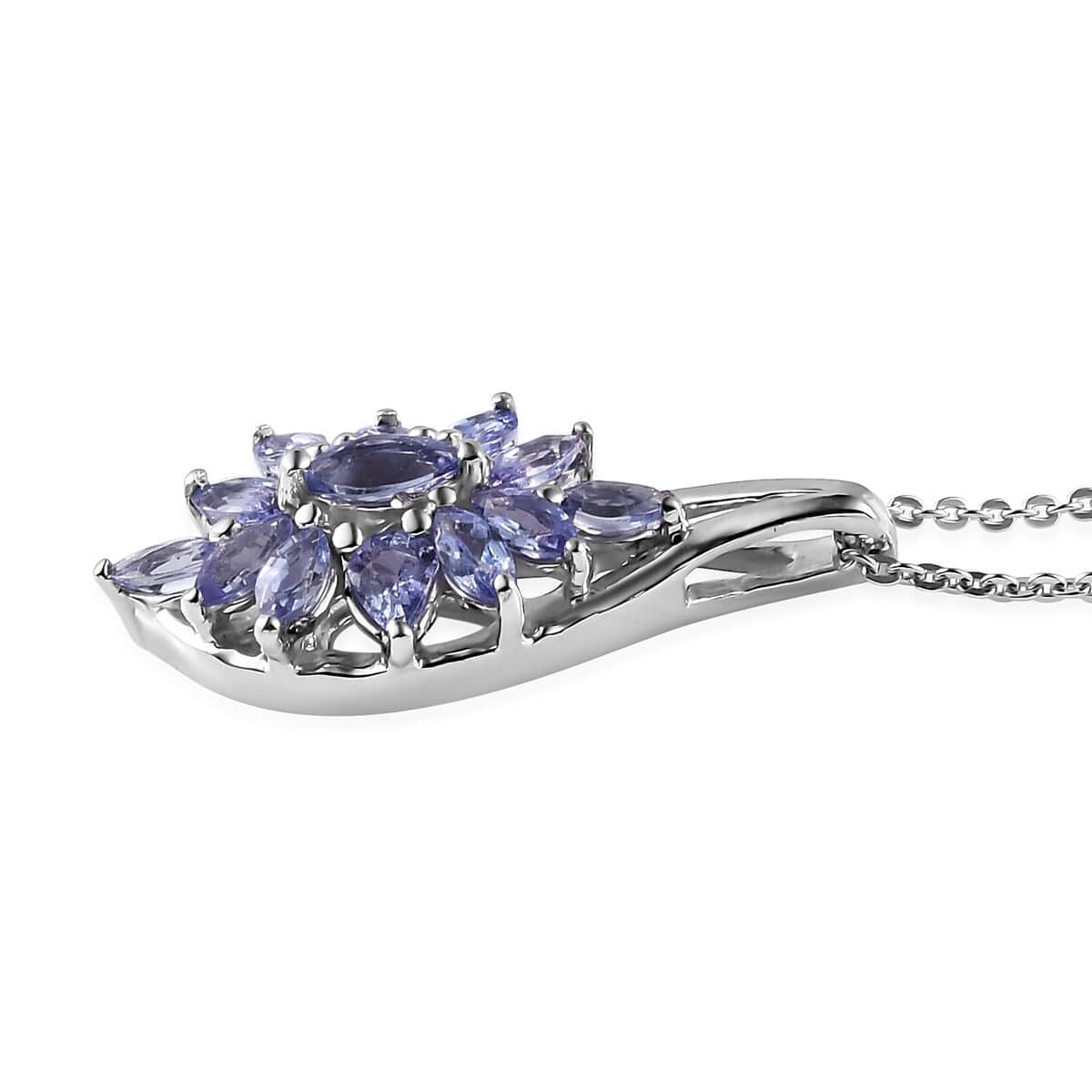 Tanzanite Floral Pendant Necklace 20 Inches in Platinum Over Sterling Silver 1.20 ctw image number 3