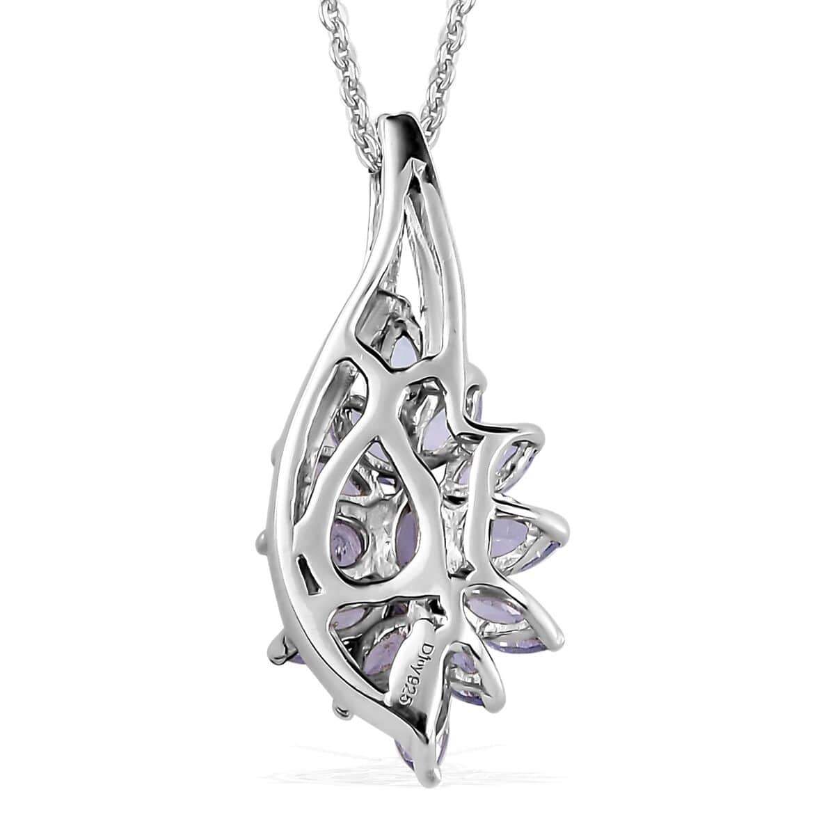 Tanzanite Floral Pendant Necklace 20 Inches in Platinum Over Sterling Silver 1.20 ctw image number 4