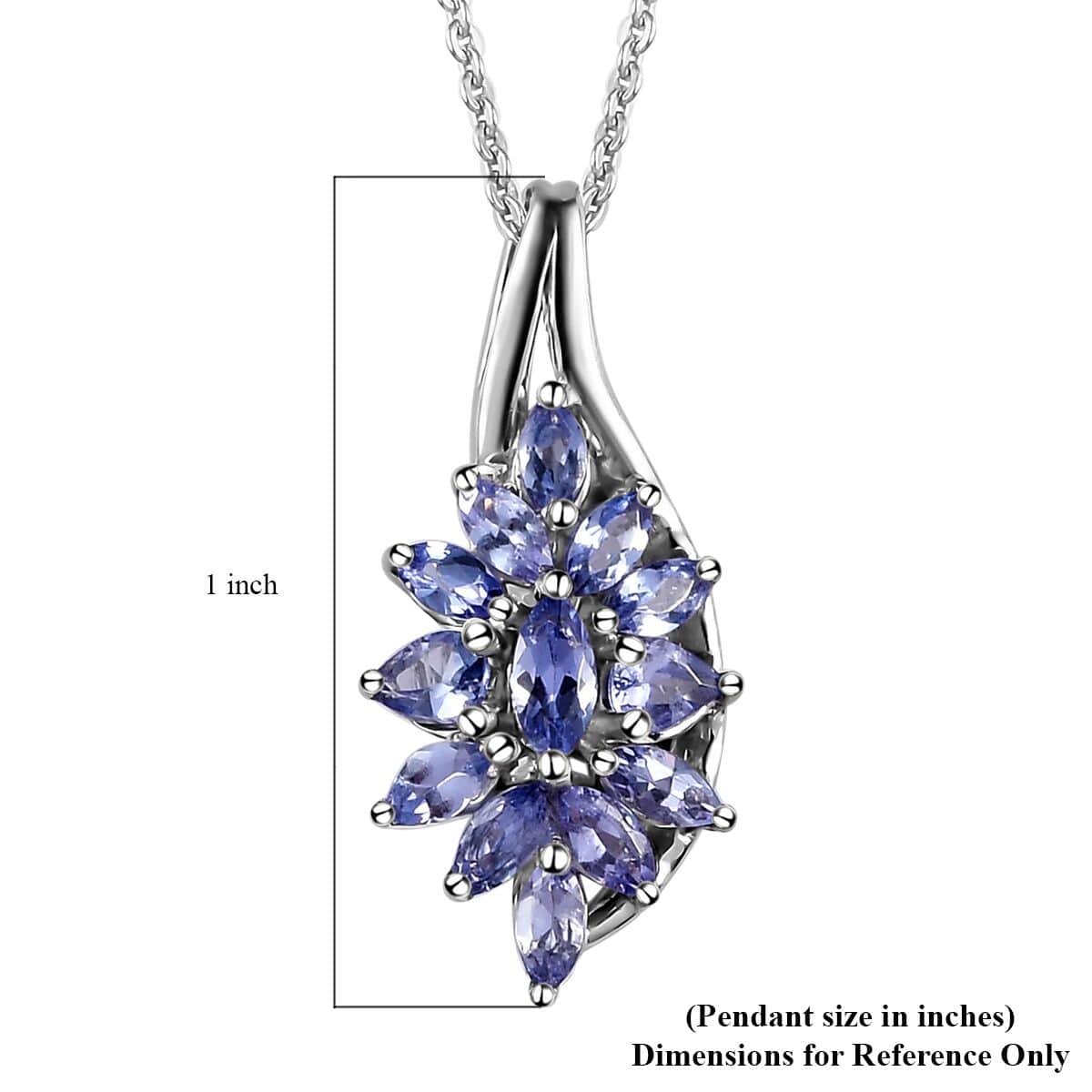 Tanzanite Floral Pendant Necklace 20 Inches in Platinum Over Sterling Silver 1.20 ctw image number 6