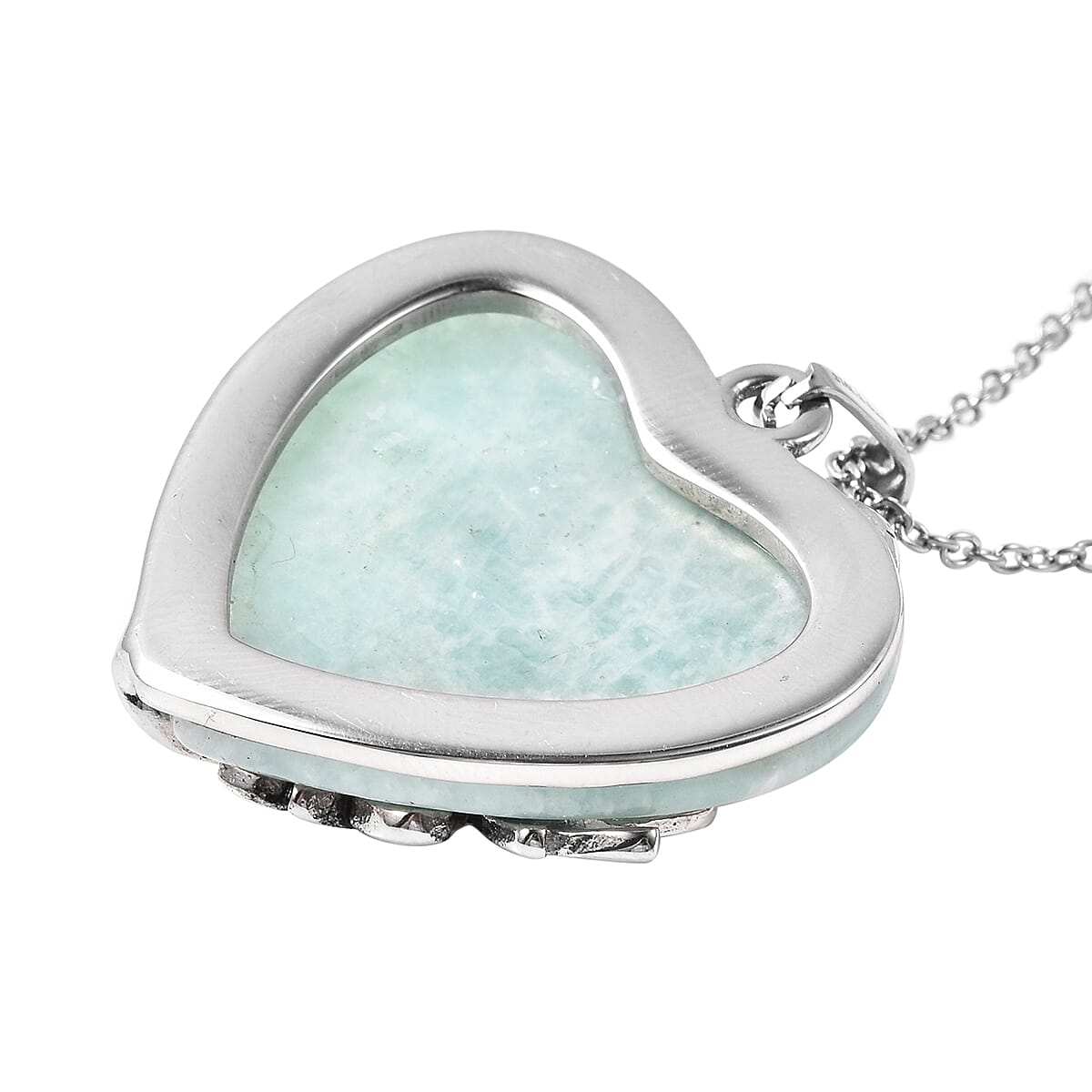 Amazonite Winged Fairy Pendant Necklace 20 Inch in Stainless Steel 30.00 ctw image number 4