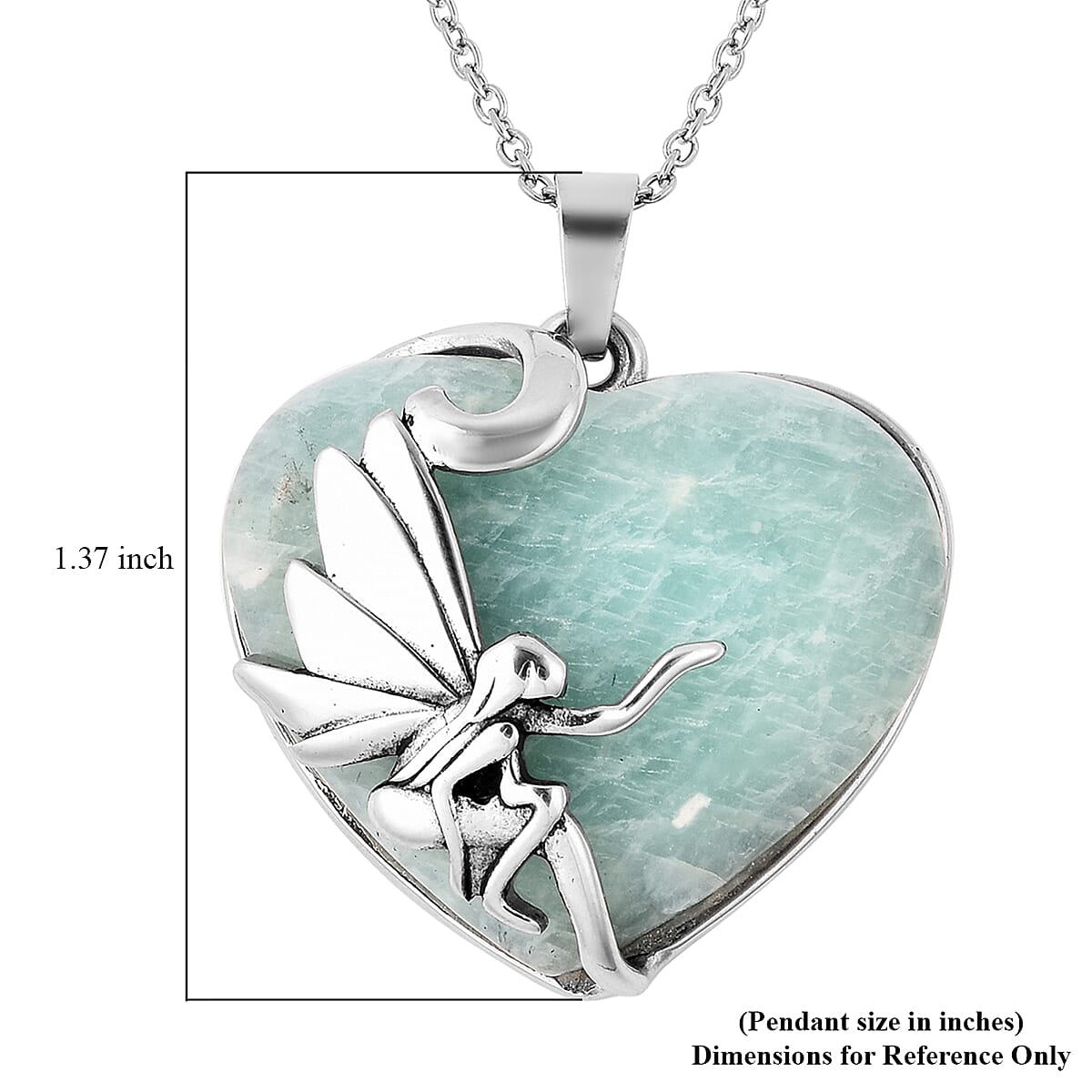 Amazonite Winged Fairy Pendant Necklace 20 Inch in Stainless Steel 30.00 ctw image number 5