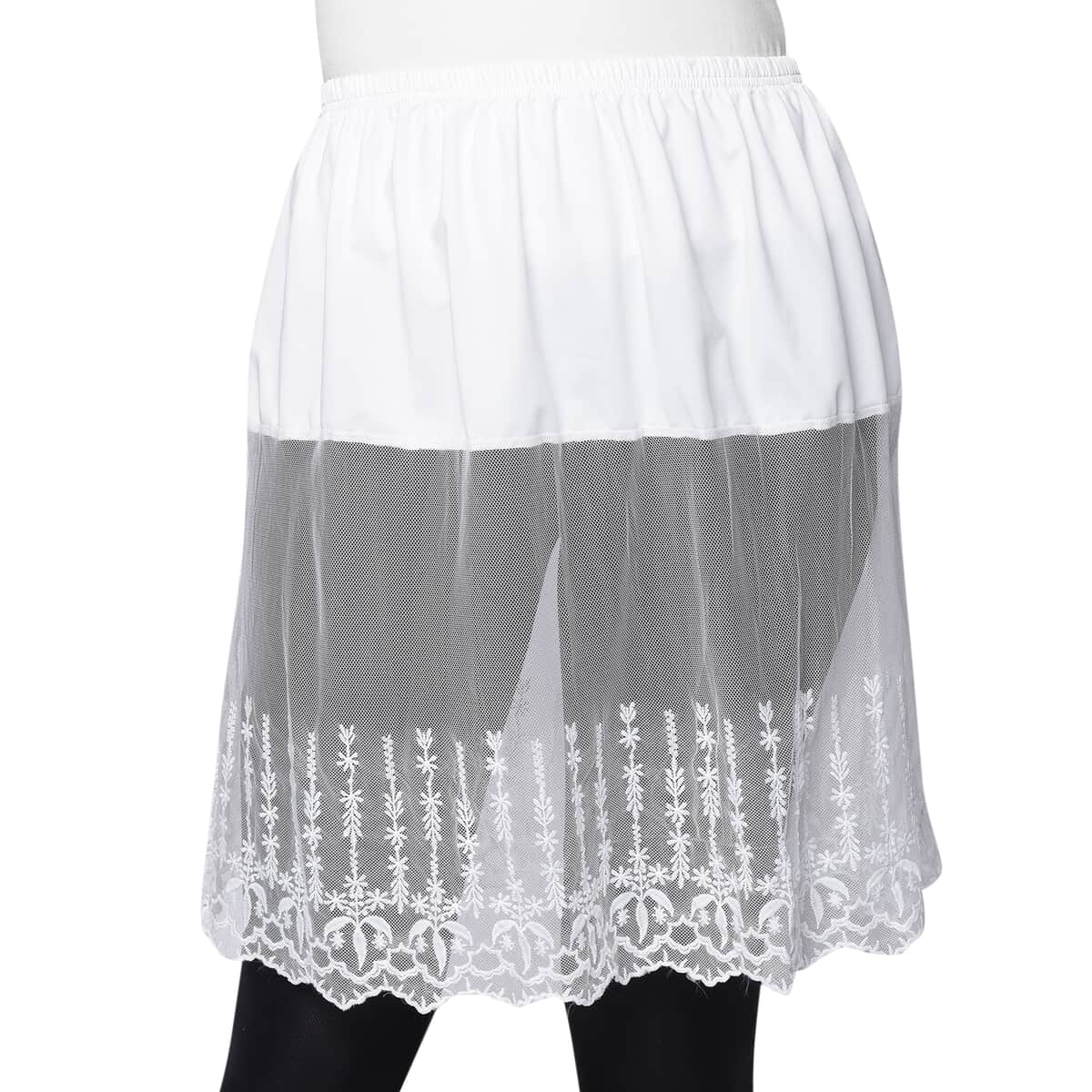 White Lace Skirt Extender with Elastic Waistband (Polyester, S/M) image number 0