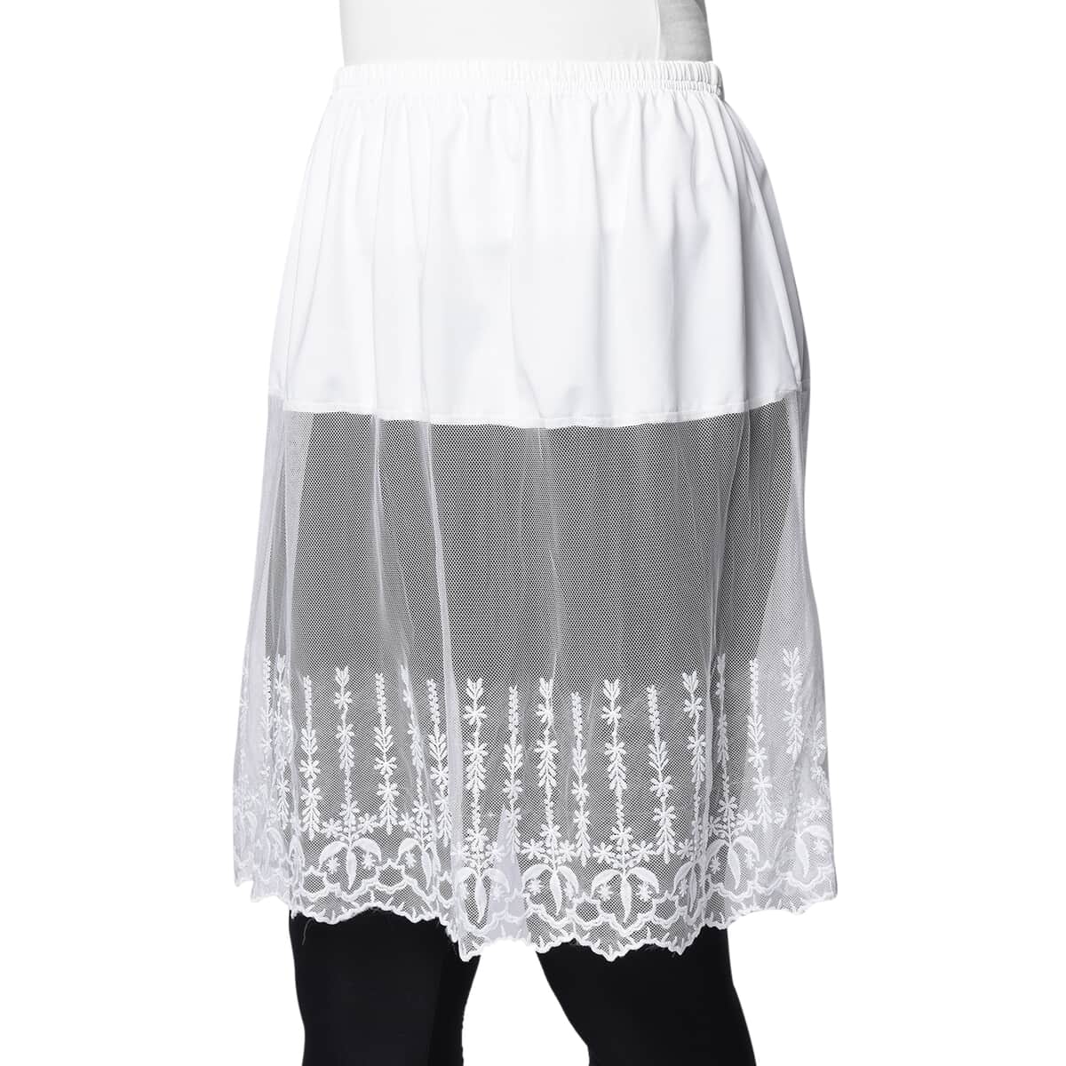 White Lace Skirt Extender with Elastic Waistband (Polyester, S/M) image number 1