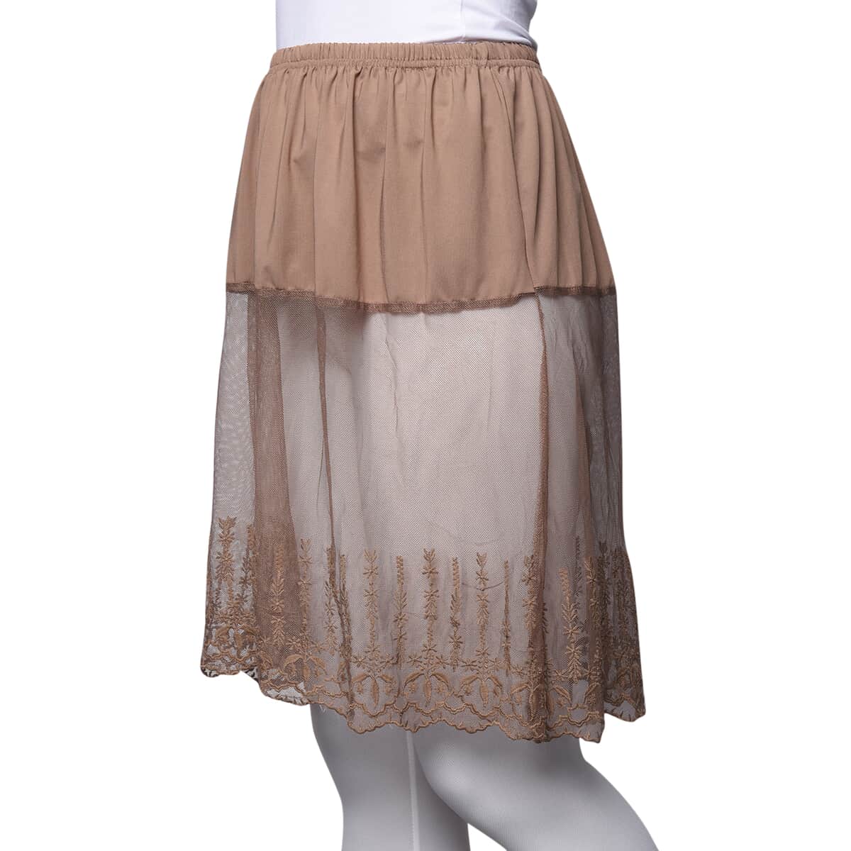 Brown Lace Skirt Extender with Elastic Waistband (Polyester, L/XL) image number 1