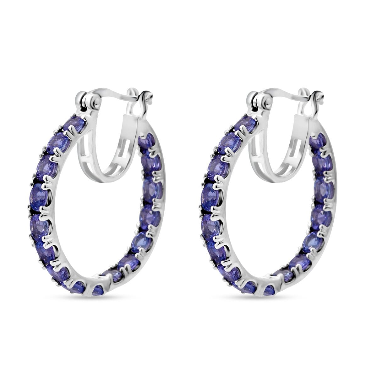 Tanzanite Inside Out Hoop Earrings in Platinum Over Sterling Silver (7.50 g) 5.00 ctw image number 0