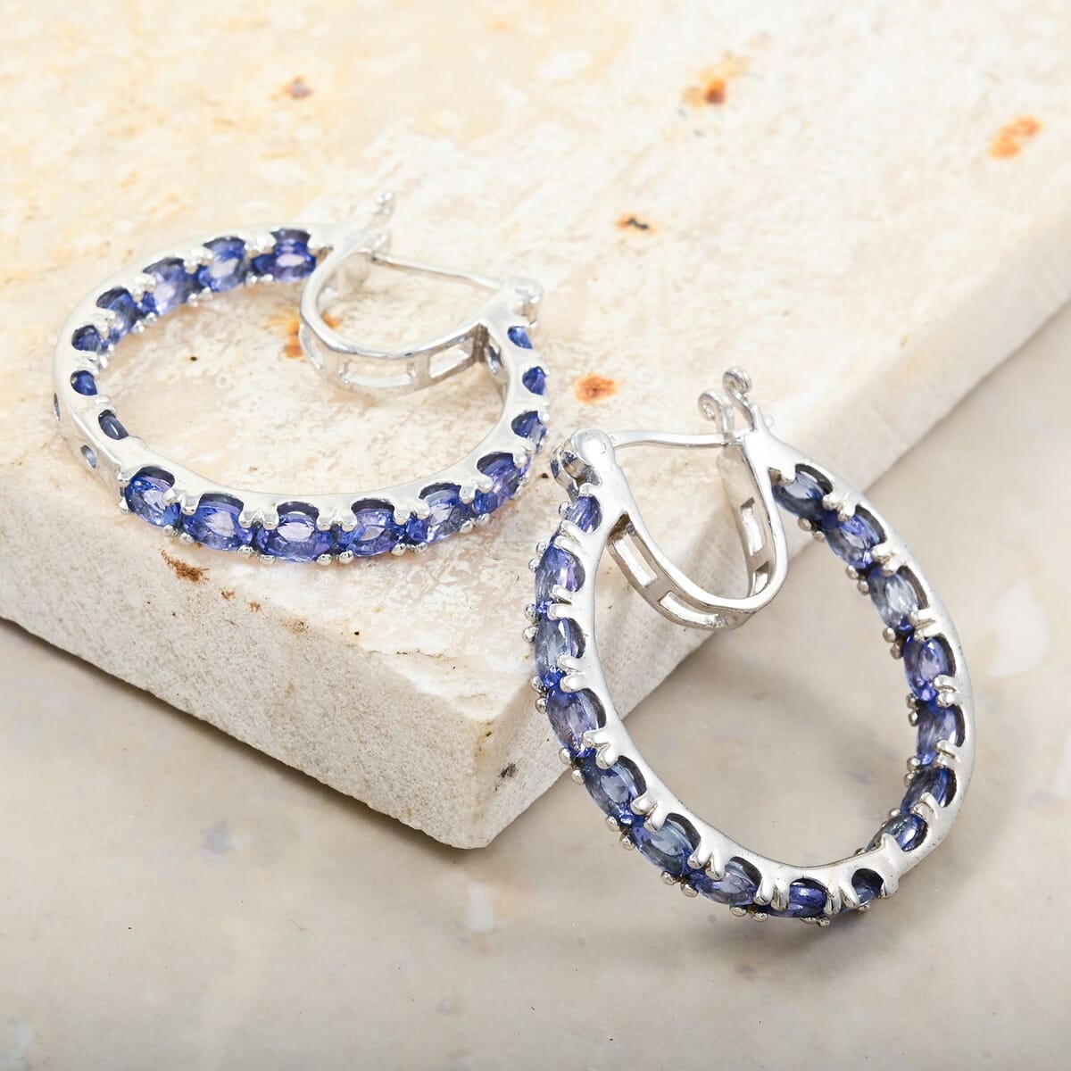 Tanzanite Inside Out Hoop Earrings in Platinum Over Sterling Silver (7.50 g) 5.00 ctw image number 1