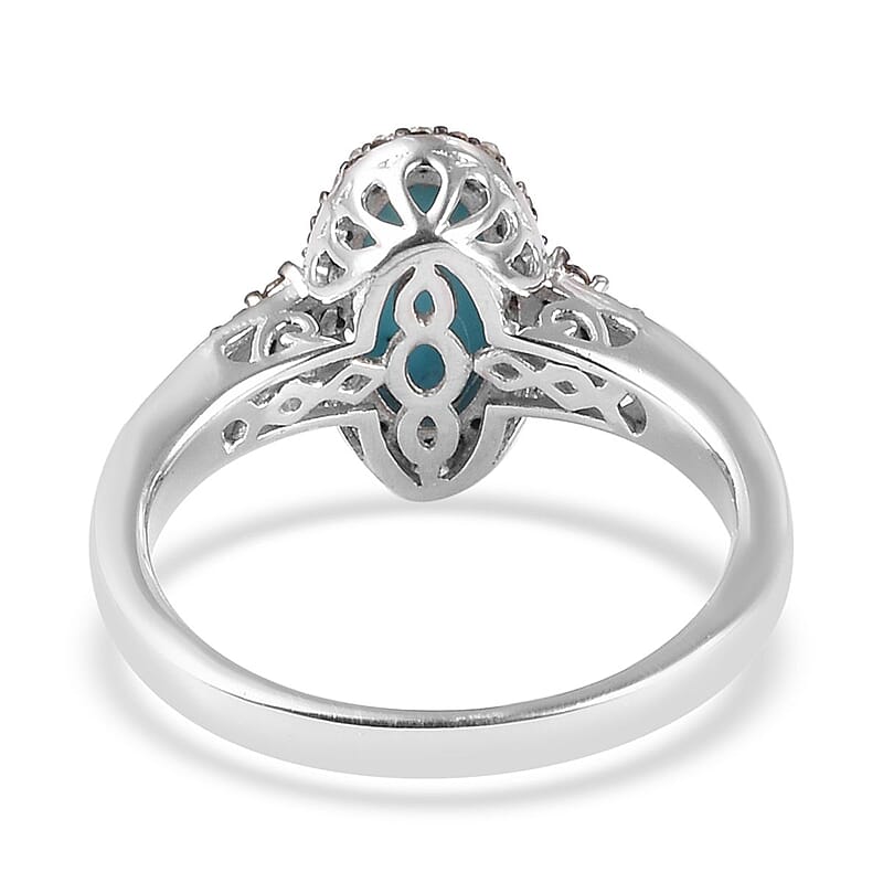 Sleeping Beauty Turquoise and Natural Champagne Diamond Ring in Platinum Over Sterling Silver (Size 10.0) 2.00 ctw
