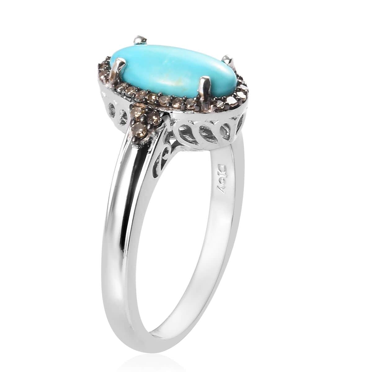 2 ctw Natural Arizona Sleeping Beauty Turquoise and Natural Champagne Diamond Ring in Platinum Over Sterling Silver (Size 9.0) image number 3