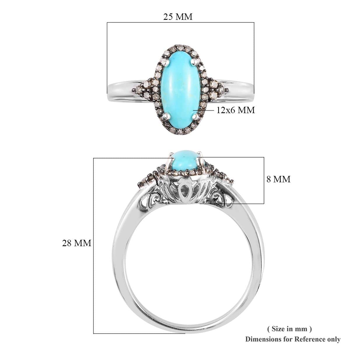 2 ctw Natural Arizona Sleeping Beauty Turquoise and Natural Champagne Diamond Ring in Platinum Over Sterling Silver (Size 9.0) image number 5