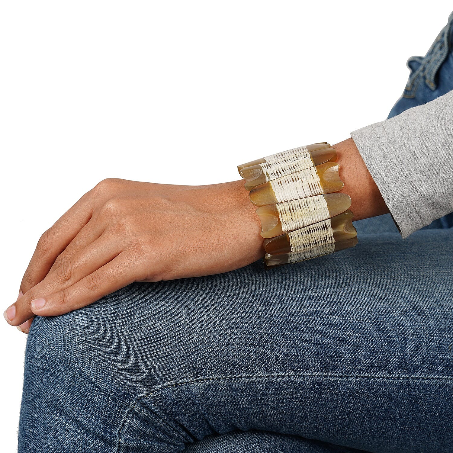 Super Find Natural Buffalo Horn Tooth Shape Stretch Bracelet