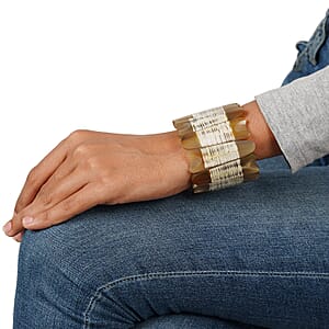 Genuine Buffalo Horn Tooth Shape Stretch Bracelet