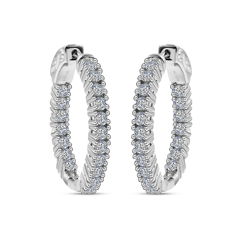 D'Joy Moissanite 1.50 ctw Inside Out Hoop Earrings in Platinum Over Sterling Silver
