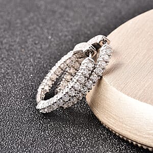 D'Joy Moissanite 1.50 ctw Inside Out Hoop Earrings in Platinum Over Sterling Silver