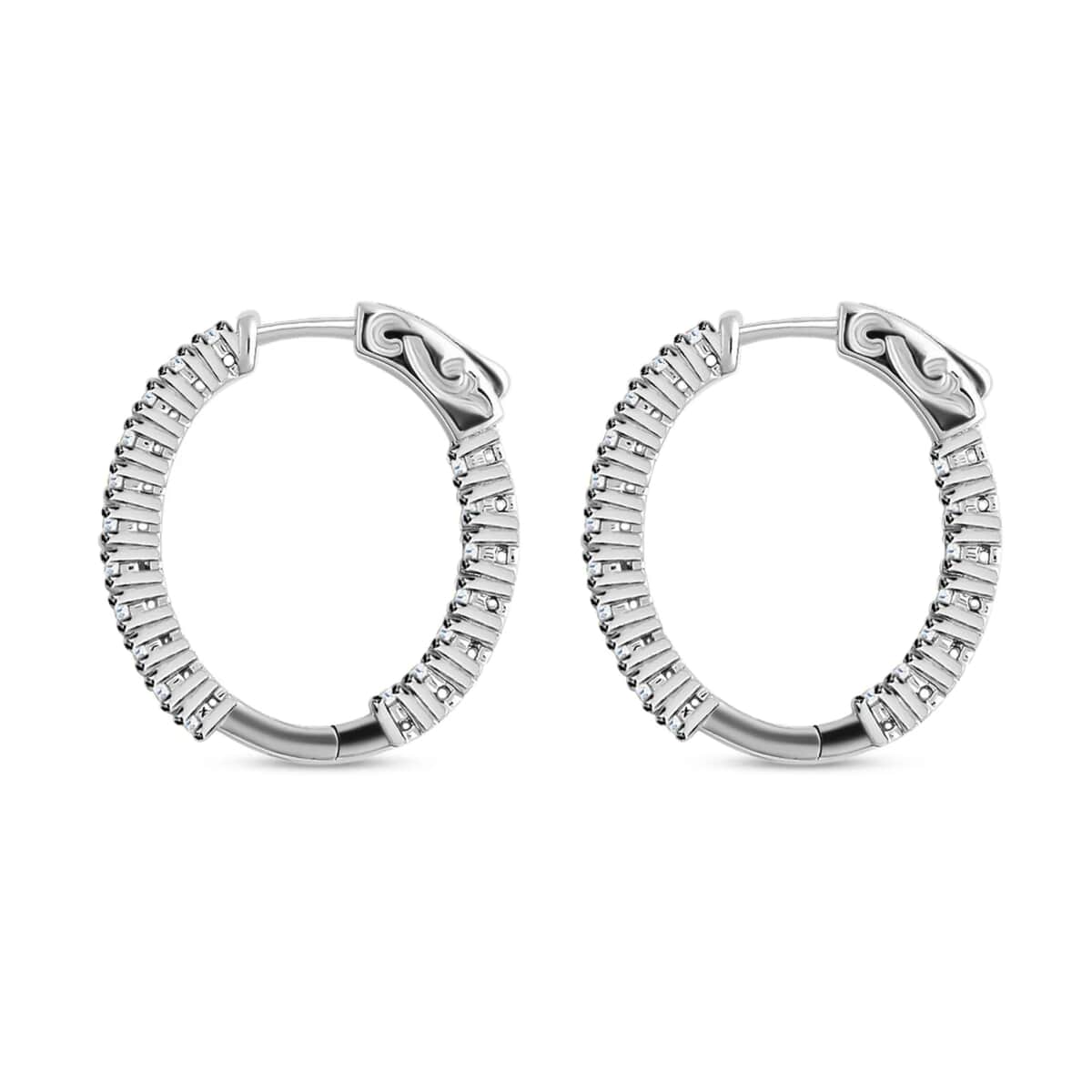 Moissanite Inside Out Hoop Earrings in Platinum Over Sterling Silver 7.15 Grams 1.50 ctw image number 5