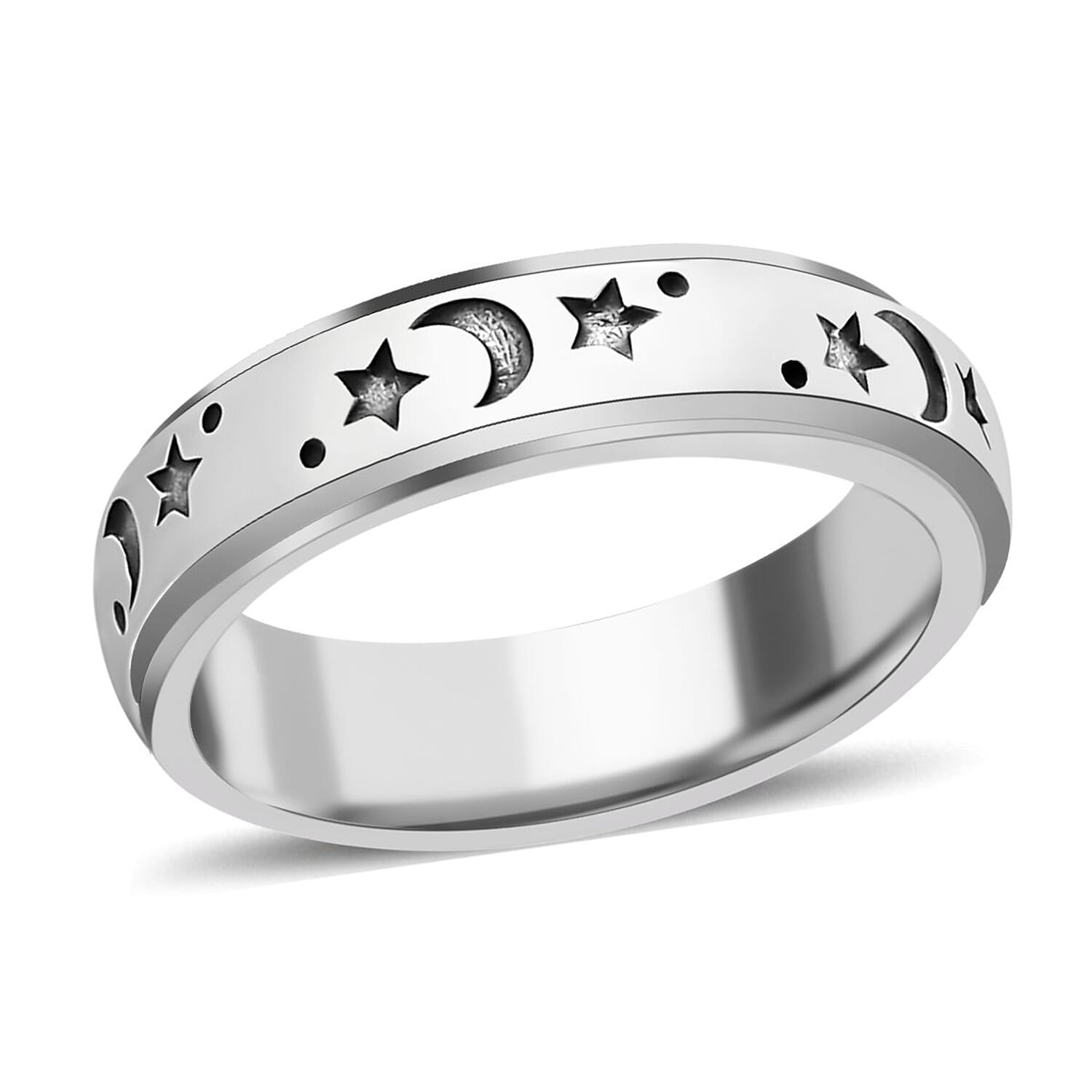 D'Joy Spinner Ring in Rhodium Over Sterling Silver (Size 5.0) (4.30 g)