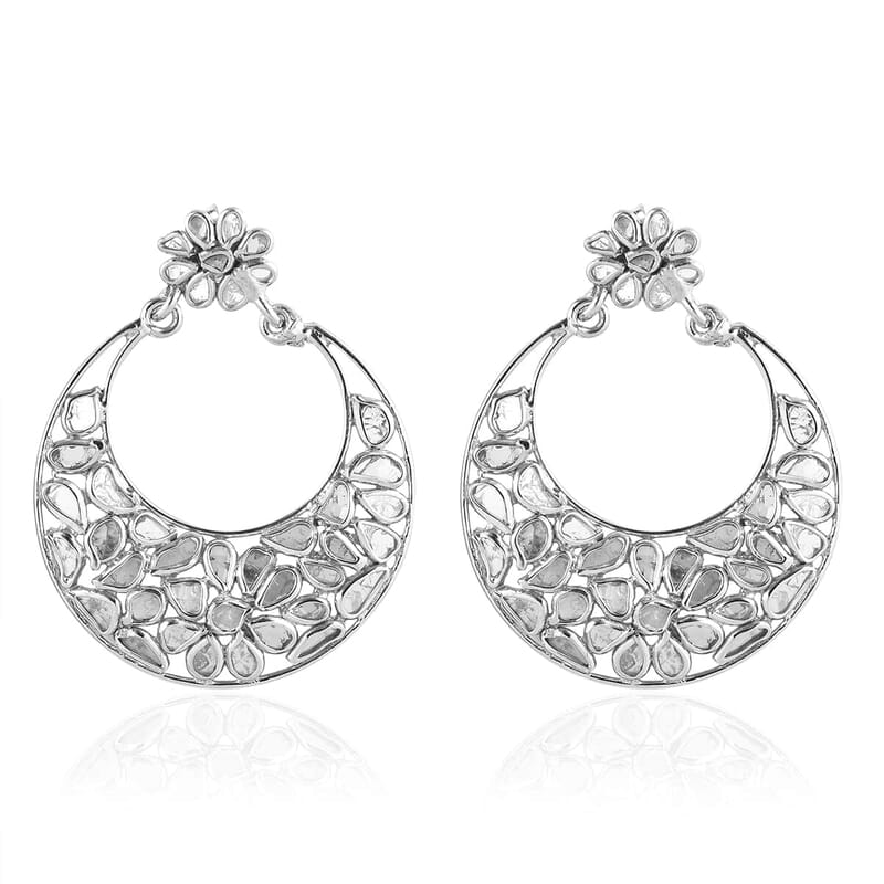 Artisan Crafted Polki Diamond Earrings in Platinum Over Sterling Silver 2.25 ctw