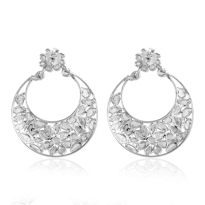 Artisan Crafted Polki Diamond Earrings in Platinum Over Sterling Silver 2.25 ctw