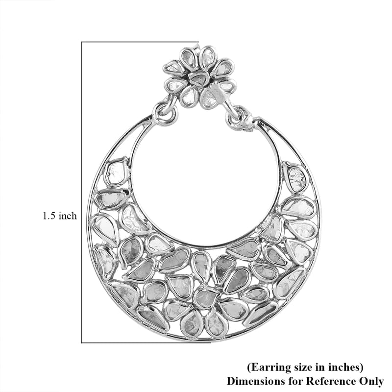 Artisan Crafted Polki Diamond Earrings in Platinum Over Sterling Silver 2.25 ctw
