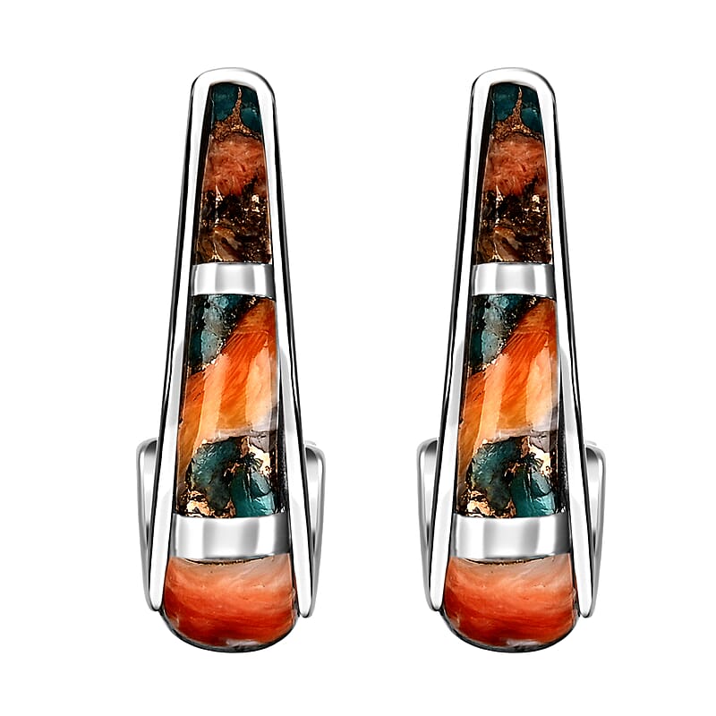 Santa Fe Style Spiny Turquoise 2.00 ctw Earrings in Sterling Silver