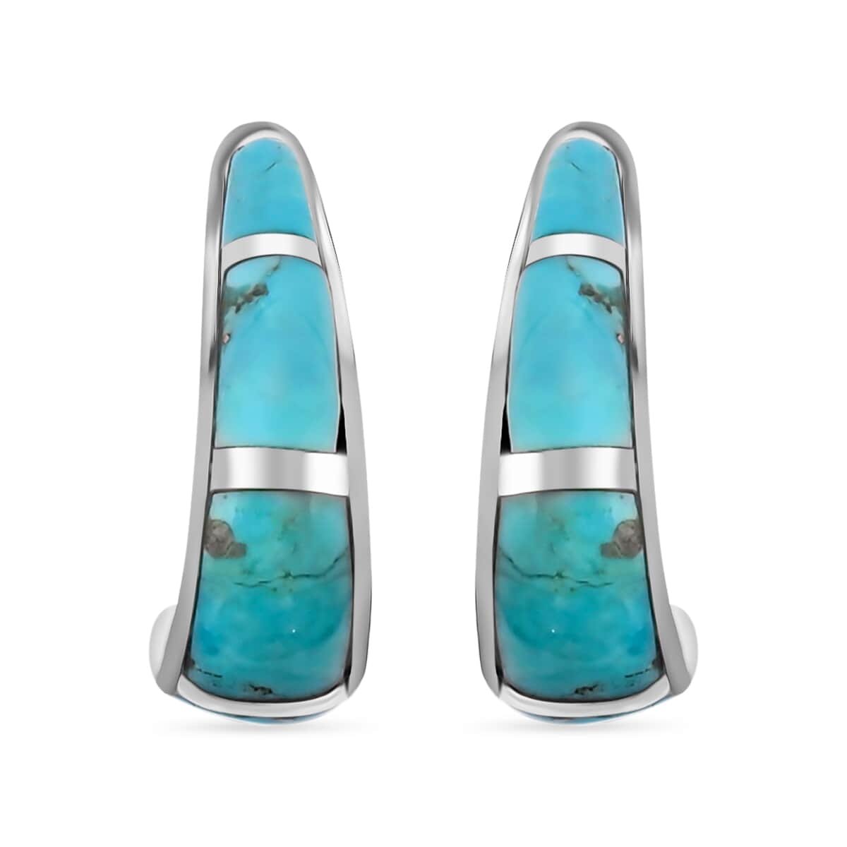 Santa Fe Style Kingman Turquoise Earrings For Women in Sterling Silver image number 0