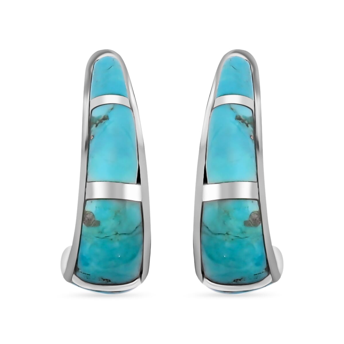 Santa Fe Style Kingman Turquoise Earrings For Women in Sterling Silver image number 0