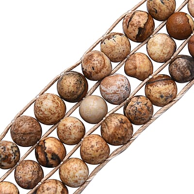 Picture Jasper 134.50 ctw Beaded Three Row Bracelet in Silvertone (7.50 In)