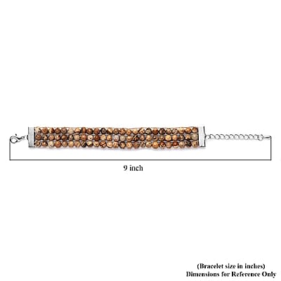 Picture Jasper 134.50 ctw Beaded Three Row Bracelet in Silvertone (7.50 In)