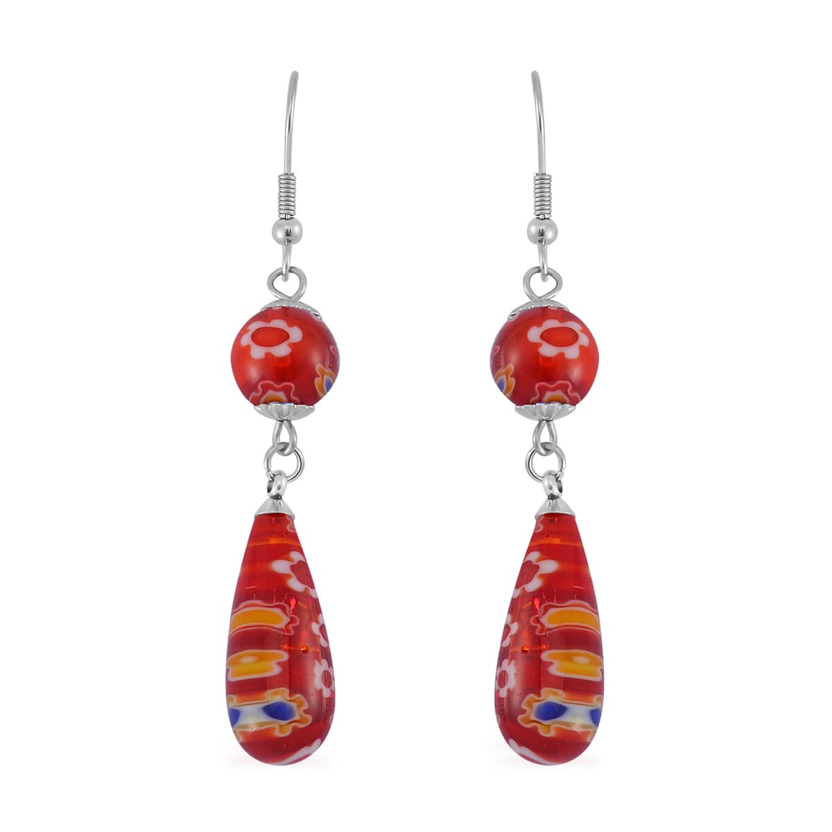 Blue, Green and Red Color Murano Style Set of 3 Earrings in Stainless Steel image number 2