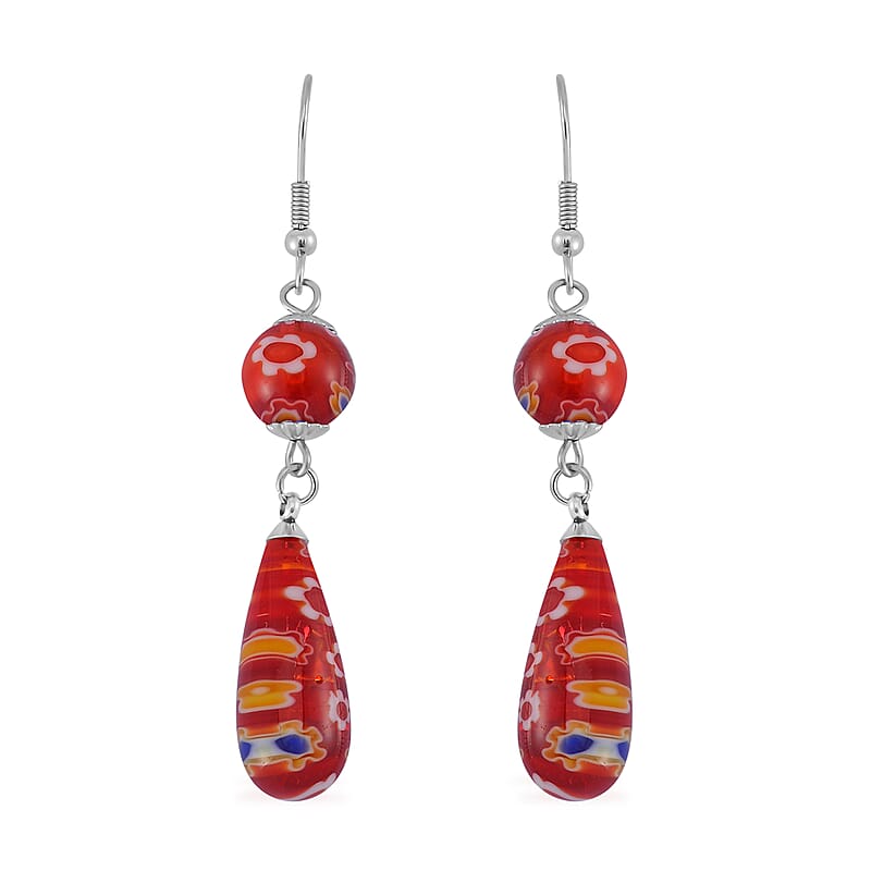 Blue, Green and Red Color Murano Style Set of 3 Earrings in Stainless Steel