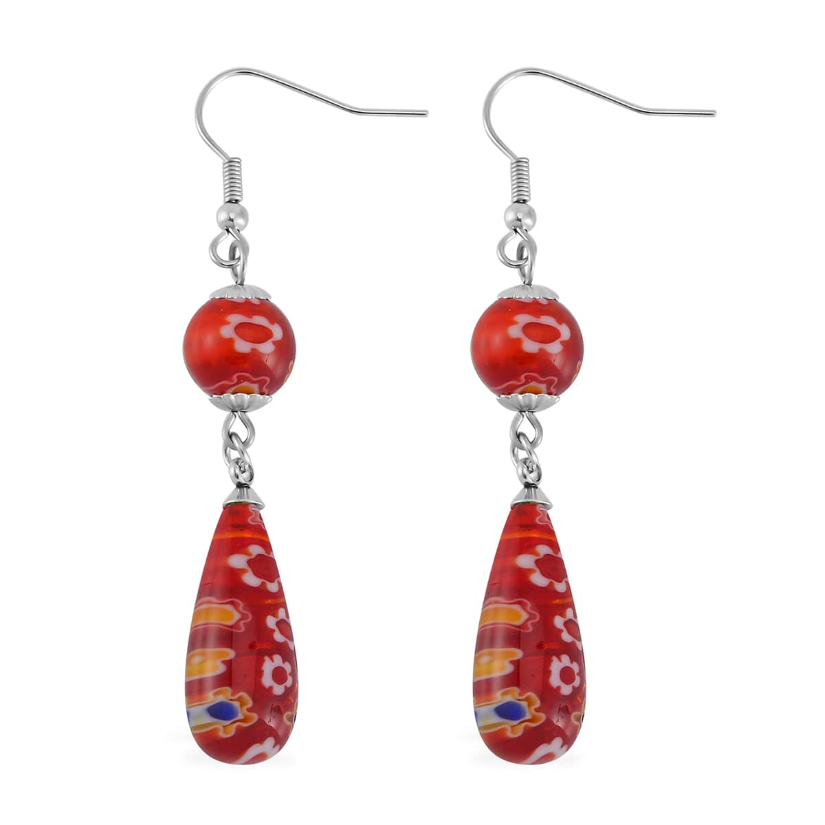 Blue, Green and Red Color Murano Style Set of 3 Earrings in Stainless Steel image number 3