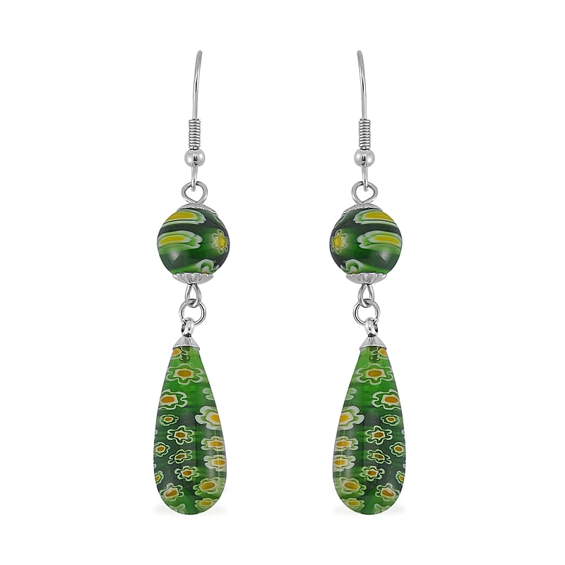 Blue, Green and Red Color Murano Style Set of 3 Earrings in Stainless Steel