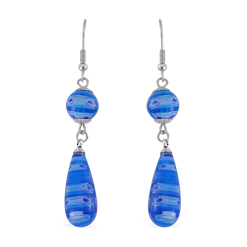 Blue, Green and Red Color Murano Style Set of 3 Earrings in Stainless Steel