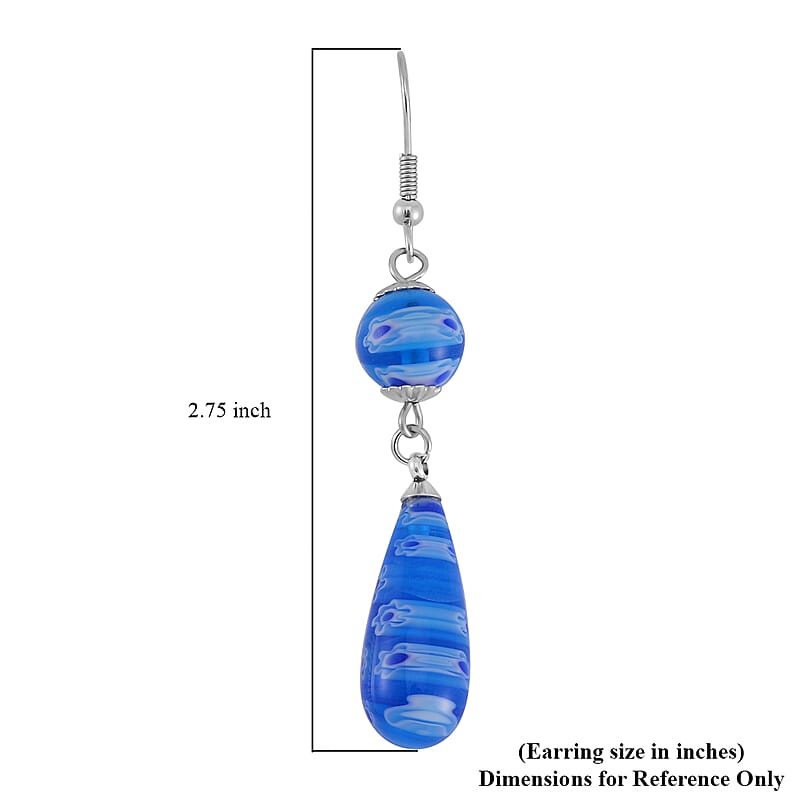 Blue, Green and Red Color Murano Style Set of 3 Earrings in Stainless Steel