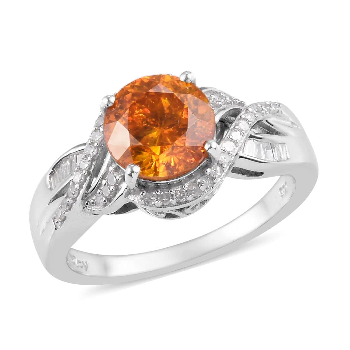 Natural Picos Altos Sphalerite and Diamond Ring in Platinum Over Sterling Silver (Size 6.0) 4.20 ctw image number 0