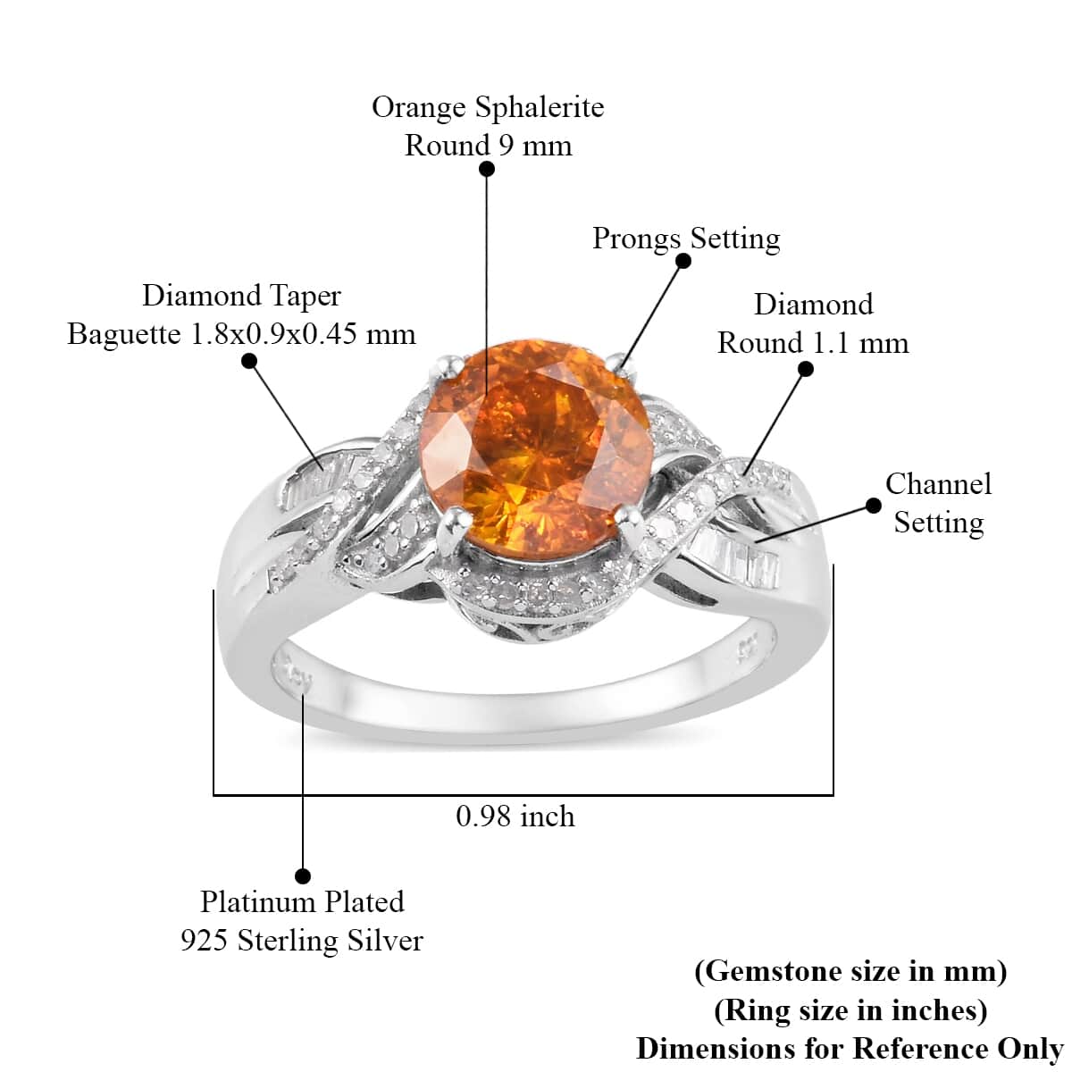 Natural Picos Altos Sphalerite and Diamond Ring in Platinum Over Sterling Silver (Size 6.0) 4.20 ctw image number 5