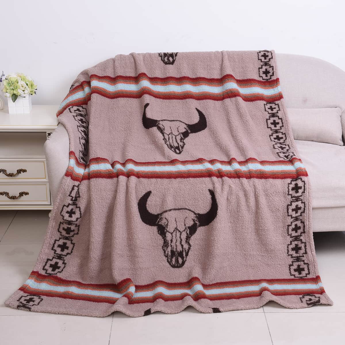 Homesmart Ox Skull Pattern Double Face Sherpa Blanket (Microfiber) image number 1