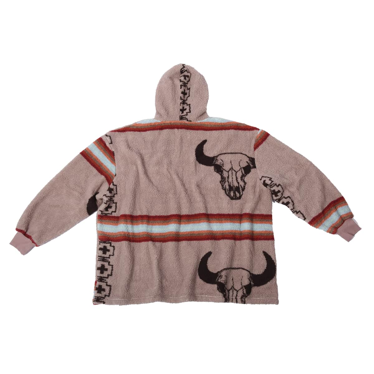 Homesmart Ox-Head Pattern Double Face Sherpa Long Sleeve Sweatshirt with Hood and Pockets, Women Sweatshirt, Hoodie, Graphic Hoodies, Designer Hoodies image number 3