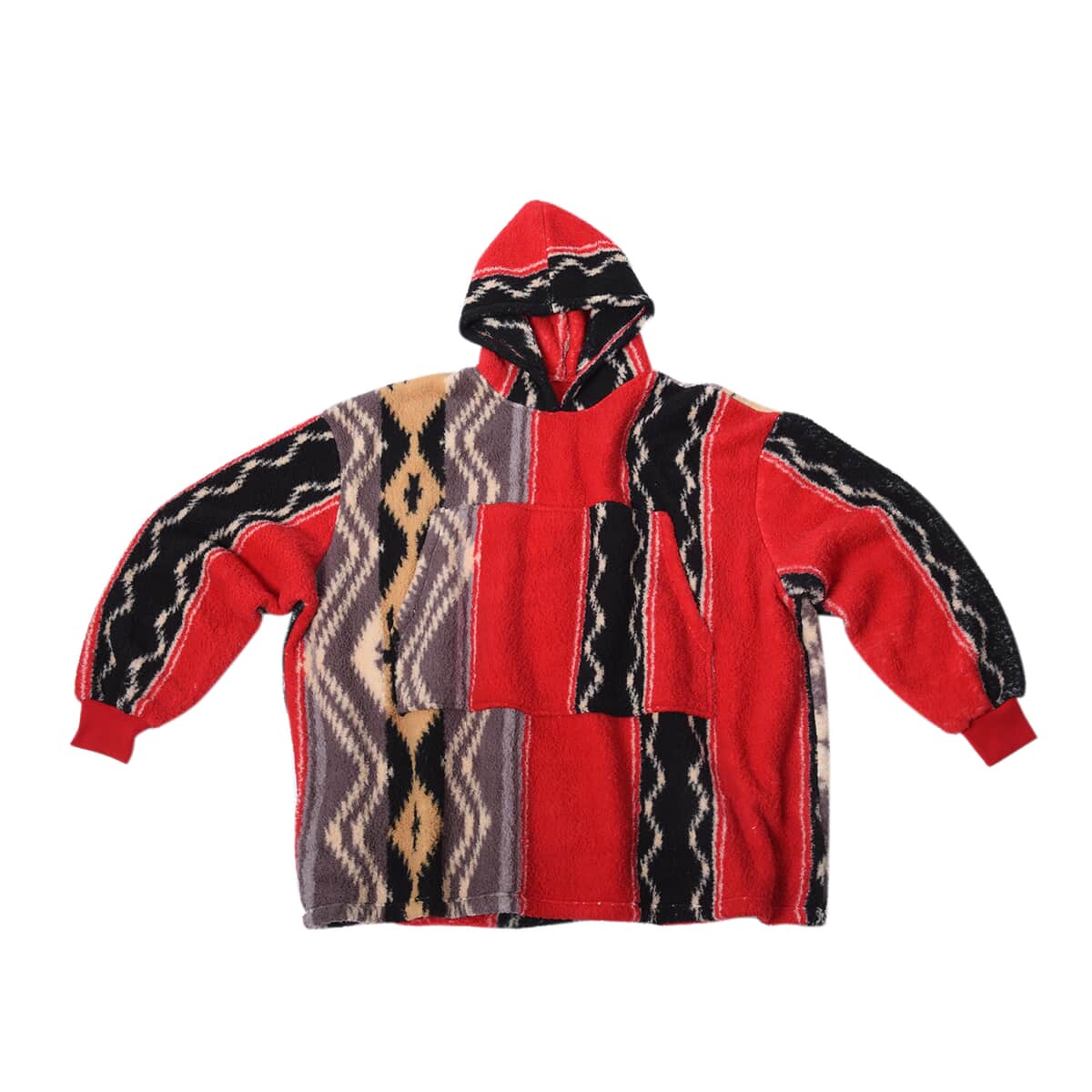 Homesmart Red Tribal Pattern Double Face Sherpa Long Sleeve Sweatshirt with Hood and Pockets , Women Sweatshirt , Hoodie , Graphic Hoodies , Designer Hoodies image number 0