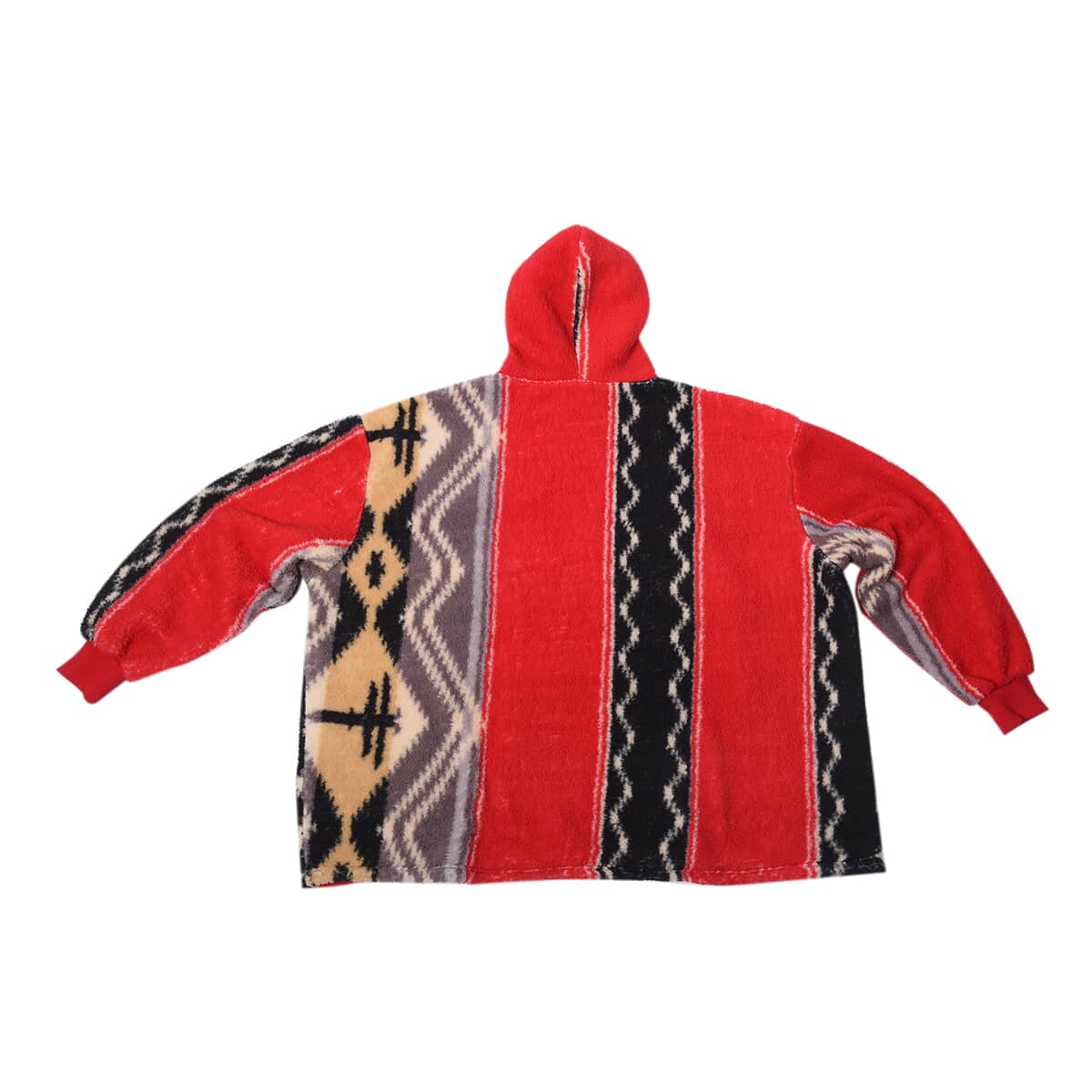 Homesmart Red Tribal Pattern Double Face Sherpa Long Sleeve Sweatshirt with Hood and Pockets , Women Sweatshirt , Hoodie , Graphic Hoodies , Designer Hoodies image number 3