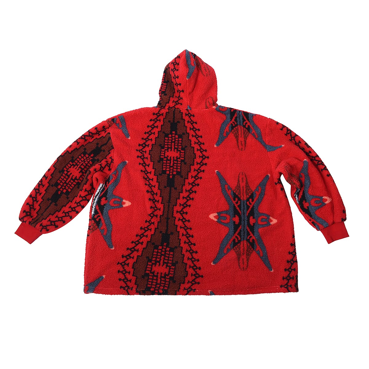 Homesmart Red and Black Tribal Pattern Double Face Sherpa Long Sleeve Sweatshirt with Hood and Pockets , Women Sweatshirt , Hoodie , Graphic Hoodies , Designer Hoodies image number 3