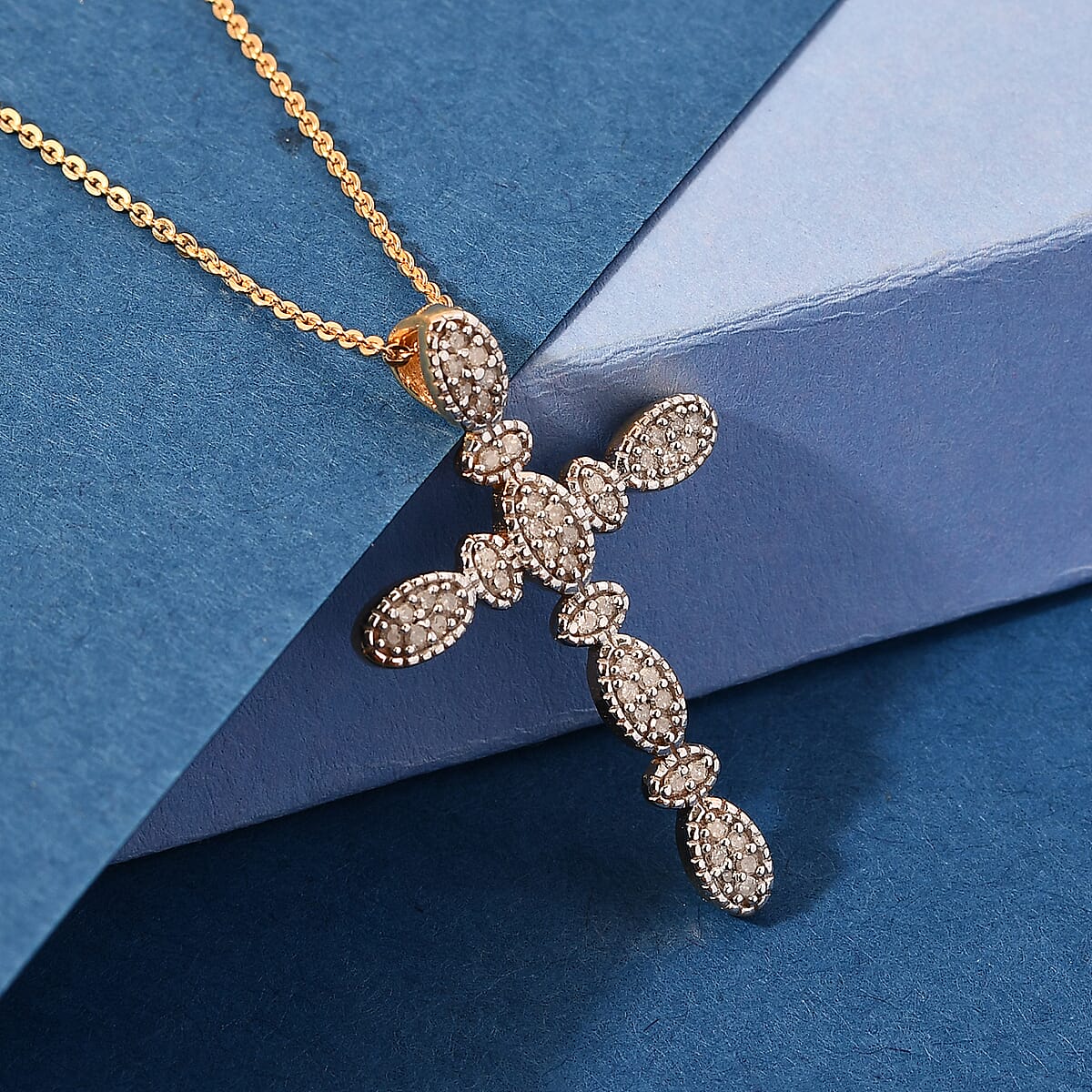 0.25 ctw Diamond Cross Pendant Necklace 20 Inch in Vermeil Yellow Gold Over Sterling Silver image number 1