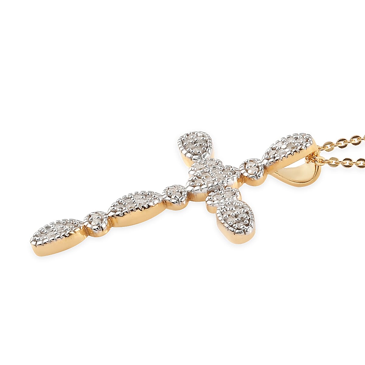 0.25 ctw Diamond Cross Pendant Necklace 20 Inch in Vermeil Yellow Gold Over Sterling Silver image number 3