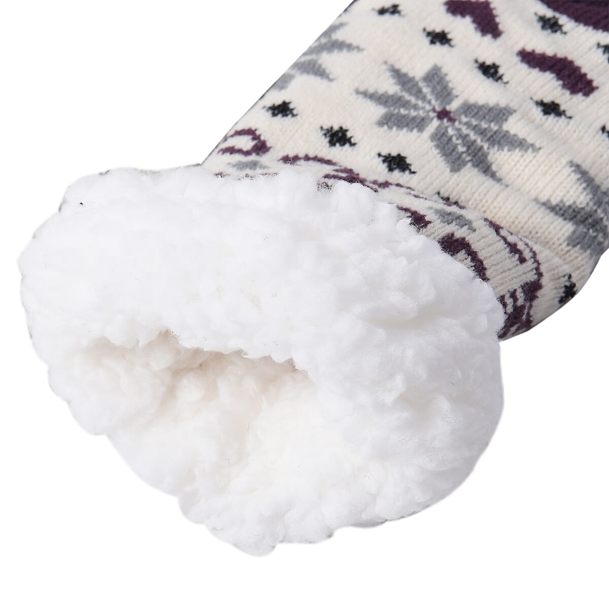 Homesmart Set of 2 Warm & Fuzzy Red & Black Check and Deer Pattern Sherpa Lined Slipper Socks (Women's Size 5-10) with Anti Slip Rubber image number 2