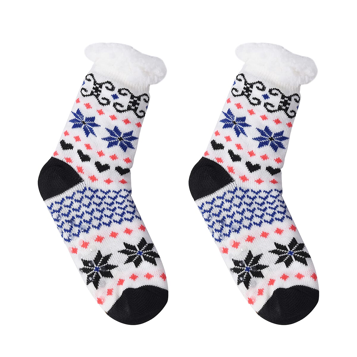 Homesmart Set of 2 Warm & Fuzzy Red & Black Check and Deer Pattern Sherpa Lined Slipper Socks (Women's Size 5-10) with Anti Slip Rubber image number 3