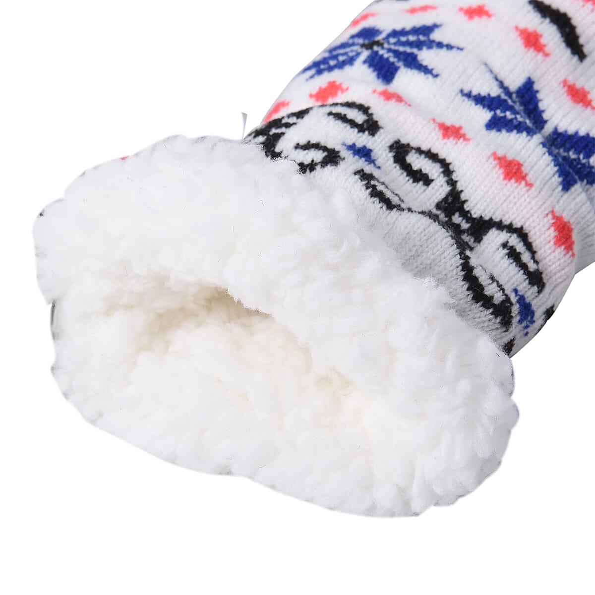 Homesmart Set of 2 Warm & Fuzzy Red & Black Check and Deer Pattern Sherpa Lined Slipper Socks (Women's Size 5-10) with Anti Slip Rubber image number 4