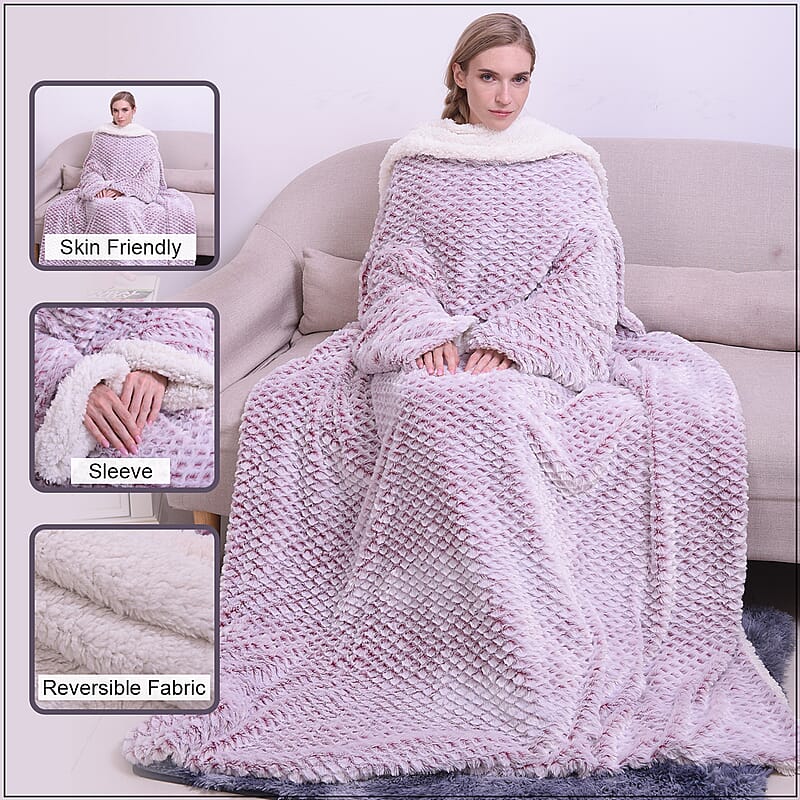 HOMESMART Checkered Pattern Faux Fur Soft and Cozy Reversible Sherpa TV Blanket with Sleeves