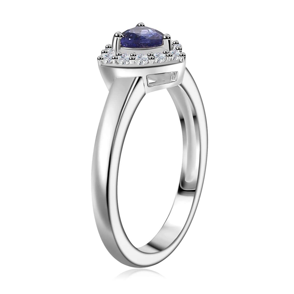 AAA Tanzanite and Natural White Zircon Halo Ring in Platinum Over Sterling Silver (Size 10.0) 0.60 ctw image number 3