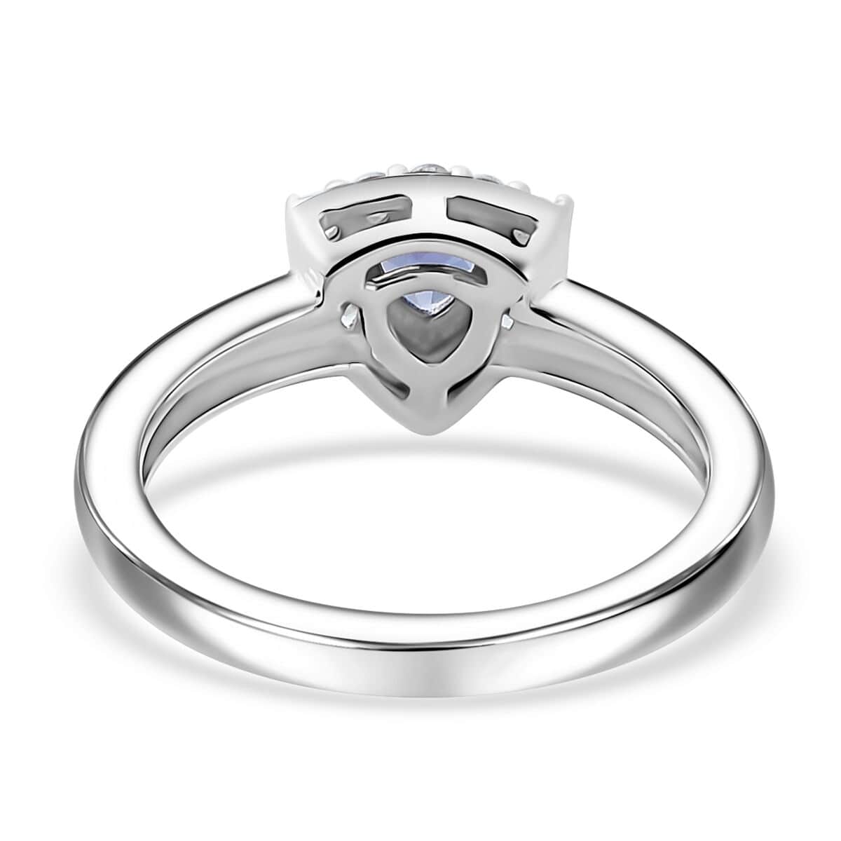 AAA Tanzanite and Natural White Zircon Halo Ring in Platinum Over Sterling Silver (Size 10.0) 0.60 ctw image number 4