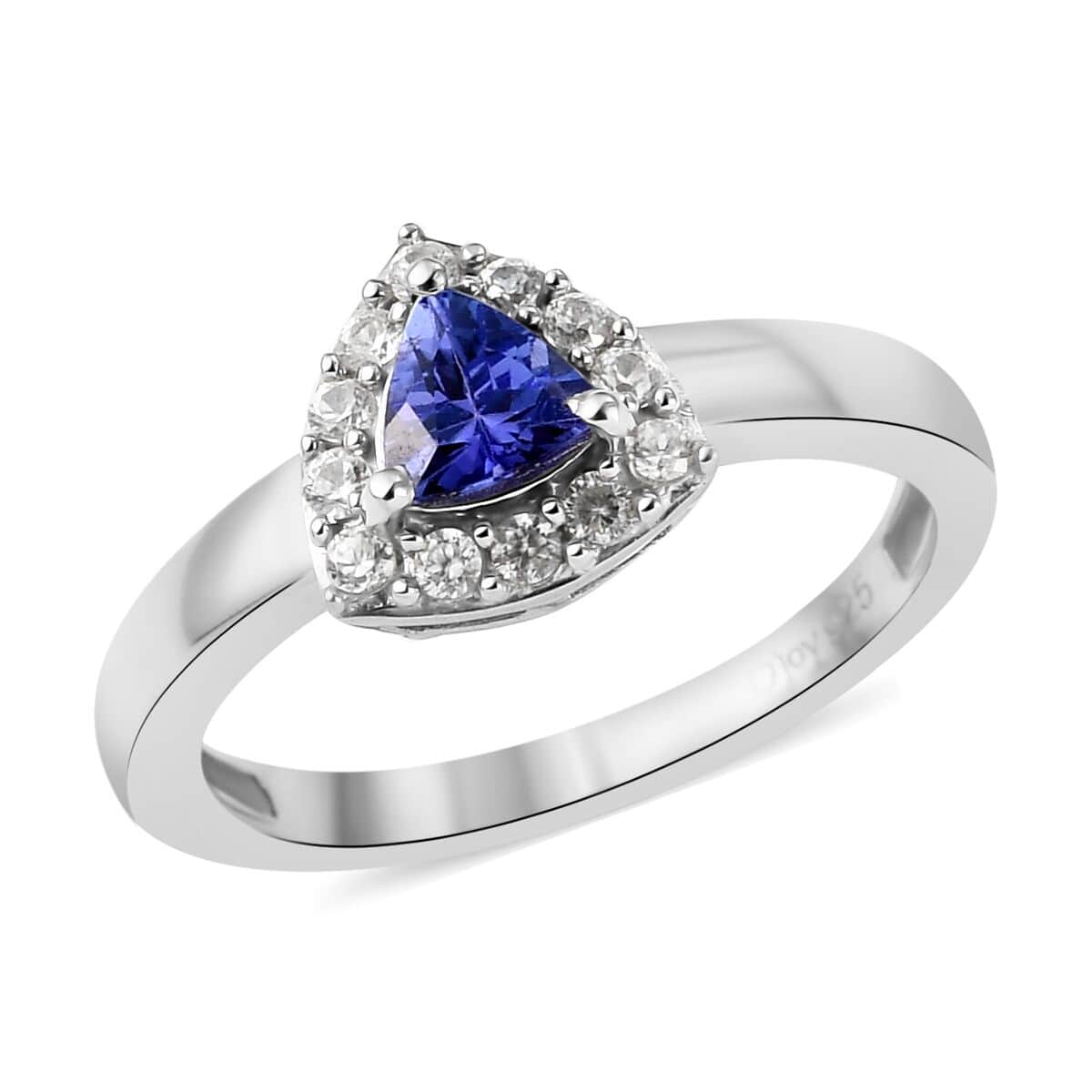 AAA Tanzanite and Natural White Zircon Halo Ring in Platinum Over Sterling Silver (Size 6.0) 0.60 ctw image number 0