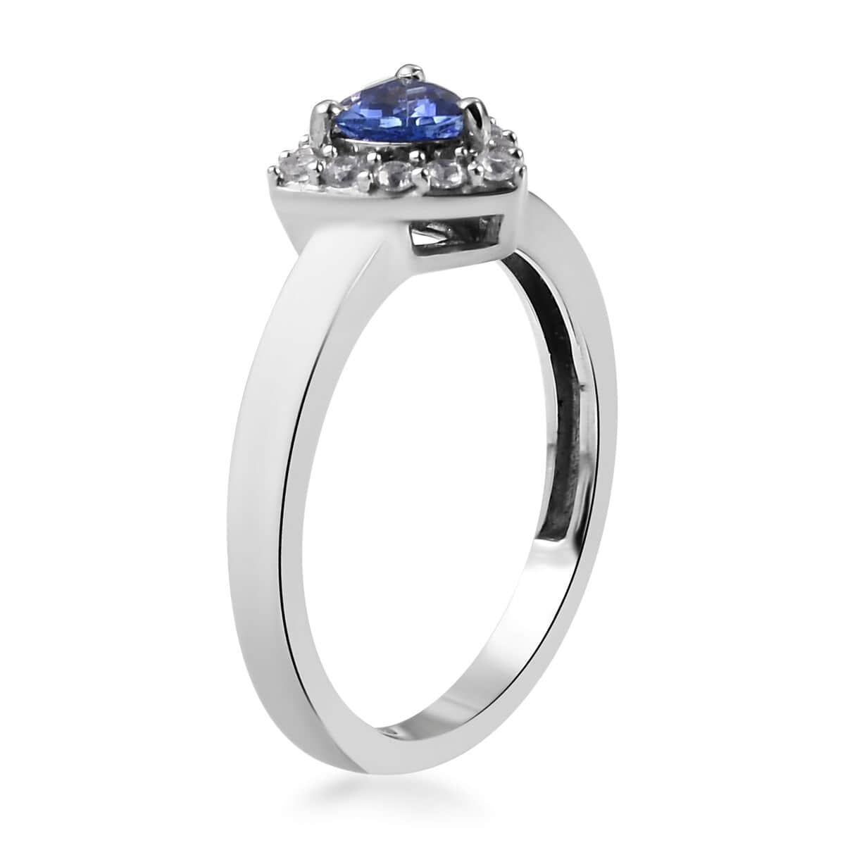 AAA Tanzanite and Natural White Zircon Halo Ring in Platinum Over Sterling Silver (Size 6.0) 0.60 ctw image number 3